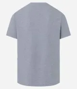 Remera masculina de corte regular, color beige melange, con cuello redondo, manga corta y textura horizontal.