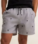 Bermuda de microfibra ligera con cintura elástica ajustable con cordón, estampado de rayas verticales y bordado de cocoteros.