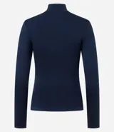 Campera deportiva de corte ajustado, confeccionada en tejido seamless de poliamida y elastano. Presenta cuello alto, cierre frontal con cremallera y textura acanalada.