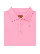 Remera tipo polo roja de manga corta con cuello clásico y tapeta con botones.