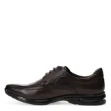 Zapato de vestir para hombre marca Democrata, confeccionado en cuero color marrón tabaco, con cordones y suela de goma negra.