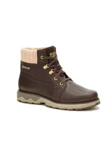 Bota Caterpillar modelo Fandom de cuero marrón, con cuello de tejido de punto en color beige y suela dentada bicolor.