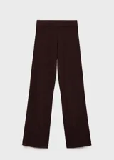 Pantalón wideleg de punto fino y tiro medio, con cintura elástica sin cierre, diseño largo y corte holgado.