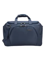 Bolso tipo duffel de la marca Thule, color azul oscuro, con diseño estructurado y compartimentos múltiples. Cuenta con asas reforzadas, correa de hombro ajustable y desmontable, cierre principal con doble cremallera y bolsillos laterales y frontales organizadores.