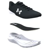 Championes de running Under Armour Phade RN 3, color negro con suela blanca. Presentan una parte superior de malla transpirable con el logo de la marca en contraste y entresuela de amortiguación EVA.
