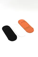Pack de tres pares de medias invisibles en colores negro, blanco y naranja.