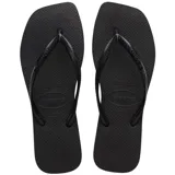 Ojotas Havaianas modelo Slim Square, de color blanco, con tiras finas y diseño de punta cuadrada.