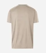 Remera deportiva de hombre Get Over con tecnología dry, color beige, de corte regular, cuello redondo y manga corta. Presenta detalles reflectantes en los hombros y tejido texturizado.