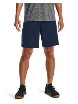 Short deportivo Under Armour de corte holgado, confeccionado en tejido ligero y transpirable. Presenta un diseño liso en color azul marino con el logo de la marca en la parte inferior de la pierna.