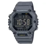 Reloj digital CASIO modelo AE1600H-8BVDF, color gris, con pantalla de 54mm y correa de resina. Resistente al agua hasta 100 metros y batería de 10 años de duración.