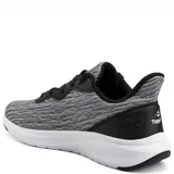 Championes deportivos Topper modelo Core Running, con capellada de tejido técnico jaspeado en tonos gris y negro, refuerzos sintéticos laterales y en talón, cordones negros y suela de goma blanca con base negra.