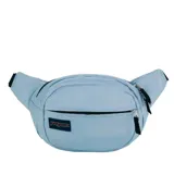 Riñonera Jansport modelo Fifth Avenue, color celeste, con compartimento principal con cierre y bolsillo frontal con cierre. Cuenta con correa ajustable para la cintura.