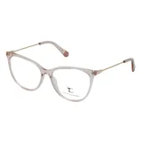 Armazón de anteojos Teresa Calandra modelo C37Z, con marco de acetato transparente en tono rosado y patillas metálicas finas en color dorado.