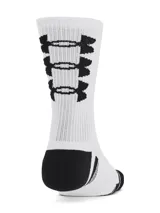 Medias deportivas de caña media, color blanco con puntera y talón en negro. Presentan paneles de malla para mayor transpirabilidad y soporte integrado en el arco del pie.