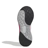 Championes Adidas Ultrarun 5 para mujer, color blanco con detalles en gris y suela degradada en amarillo, rosa y negro.