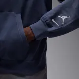 Hoodie Jordan MVP Fleece azul marino con capucha, bolsillo tipo canguro y estampado frontal estilo universitario con el texto "Jordan", el número 23 y el swoosh de Nike en color blanco. Presenta puños y dobladillo acanalados, además del logo Jumpman en la manga.