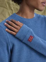 Buzo de cuello redondo confeccionado en tejido fleece, de corte clásico y manga larga, con puños y ruedo acanalados.