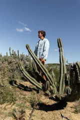 Campera de jean celeste de 14 onzas, 100% algodón, forrada con corderito y cuello de pana marrón.
