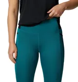 Calza deportiva de tiro alto color azul petróleo, con tecnología Omni-WICK para absorción de humedad. Cuenta con bolsillos laterales para móvil, bolsillo posterior de malla y bolsillo de seguridad con cremallera.