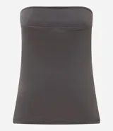 Blusa blanca sin breteles, confeccionada en microfibra, con detalle de encaje en el lateral y corte ajustado.