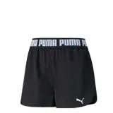 Short deportivo Puma de color negro, con cintura elástica ancha que presenta el nombre de la marca estampado en blanco y logo de la marca en la parte inferior.