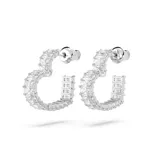 Par de aros tipo argolla Swarovski modelo Matrix, con forma de corazón y engaste pavé de cristales transparentes talla baguette sobre base con baño de rodio.