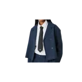 Corbata negra Eme Studios, confeccionada con tejido texturizado y detalle de logotipo bordado en color blanco en el extremo inferior.
