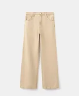 Jeans de tiro medio color tostado, de corte recto y holgado, con diseño clásico de cinco bolsillos y trabillas para cinturón.