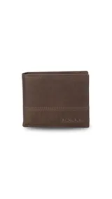 Billetera clásica de cuero color marrón oscuro, con solapa interna, compartimento para billetes, ranuras para tarjetas y visor. Marca Lincoln's.