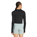 Remera deportiva de manga larga Adidas de color negro, diseñada para running con corte crop y logo reflectante en el pecho.