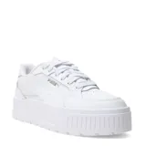 Championes urbanos Puma modelo Karmen II Idol, color blanco, con plataforma alta y diseño de corte bajo. Presentan el logo de la marca en el lateral y lengüeta.