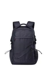 Mochila Resolution Times color negro con múltiples compartimentos con cierre, bolsillos laterales de red y correas acolchadas ajustables.