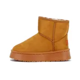 Pantubota de caña baja color camel con plataforma gruesa y forro interno sintético.