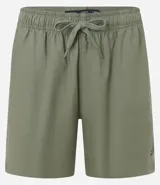 Bermuda verde militar para hombre, confeccionada en tela liviana de viscosa y cáñamo, con cintura elástica, cordón para ajuste y bolsillos laterales.