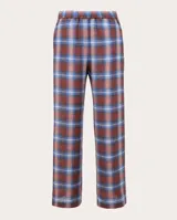 Pantalón de cuadros multicolor, confeccionado en lino, con cintura elástica, corte recto y diseño cómodo y relajado.