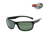 Lentes de sol unisex MDQ modelo Abuna, con montura rectangular negra y lentes verdes.