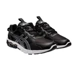 Championes Asics Gel-Quantum 90 de diseño técnico, color negro con detalles en blanco y gris. Presentan tecnología de amortiguación GEL en la entresuela, parte superior de malla transpirable y el logo característico de la marca en los laterales.