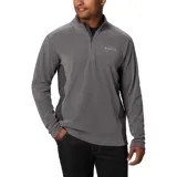 Buzo polar de media cremallera Columbia, confeccionado en tejido suave con protección solar UPF 50. Presenta cuello alto, mangas largas y paneles laterales en un tono de gris más oscuro.