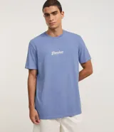 Remera celeste de algodón con cuello redondo y manga corta. Estampa centrada con la palabra "Pasadena" en letra cursiva blanca.