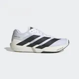 Championes de entrenamiento Adidas Adizero Dropset Pro, color blanco con grandes franjas negras laterales y suela con tecnología Lightstrike Pro.