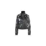Campera deportiva Adidas F50 Tracktop de color negro, con acabado brillante, cierre frontal completo, cuello alto y detalles perforados para mayor ventilación.