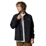 Campera tipo coach jacket de la marca Dickies, color negro, con cierre frontal de botones a presión, cuello clásico, puños elásticos y logo pequeño de la marca en el pecho.