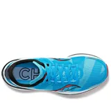 Championes de running Saucony Endorphin Speed 3 edición Chicago, con capellada celeste y detalles en blanco, negro y rojo.