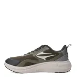 Championes urbanos Topper modelo Drive 2, color verde oliva con detalles en negro y gris. Presentan una combinación de malla transpirable y refuerzos sintéticos, con el logo de la marca en el lateral y una entresuela robusta de color beige.