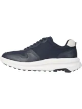 Zapatillas deportivas Tommy Hilfiger color azul marino, con exterior de malla y cuero sintético, suela gruesa blanca y detalles en blanco en el talón.