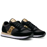 Championes Saucony Jazz Original, color negro con detalles dorados, confeccionados en gamuza y malla.