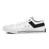 Championes urbanos Pony de lona color blanco con detalles en azul marino, de corte bajo y acordonados.