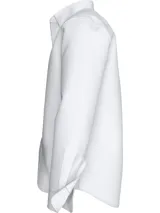 Camisa blanca de popelina de algodón con tecnología Flex que proporciona elasticidad en cuatro direcciones. Tiene cuello con botones, puños redondeados con botón y logo de Tommy Hilfiger bordado en el pecho.