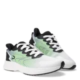 Championes deportivos de hombre en color negro con detalles en blanco, confeccionados en malla transpirable con refuerzos sintéticos y suela de goma blanca.