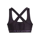 Top deportivo negro Under Armour Mid Crossback, con tirantes cruzados en la espalda y banda elástica con el logo de la marca.